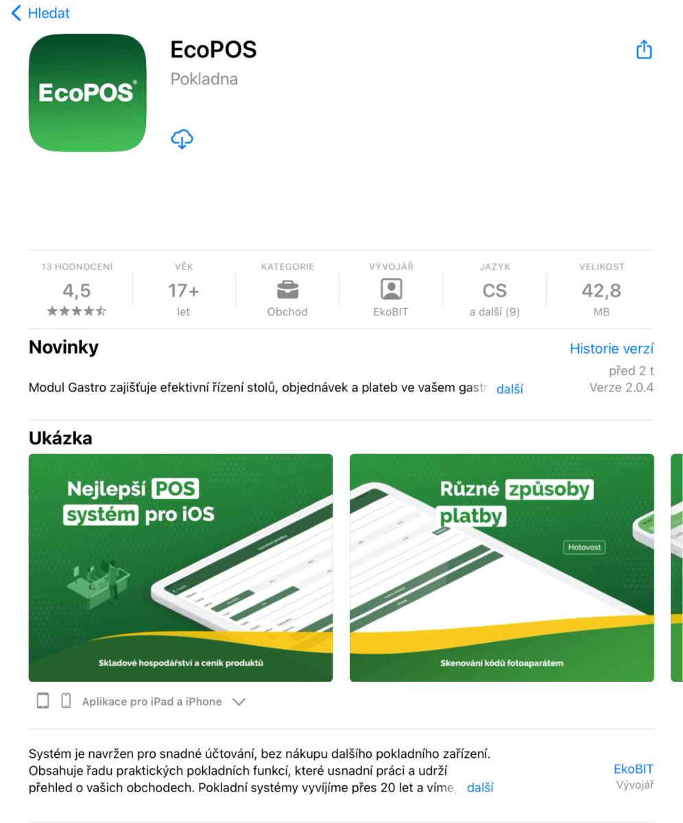 Aplikace EcoPOS v AppStore
