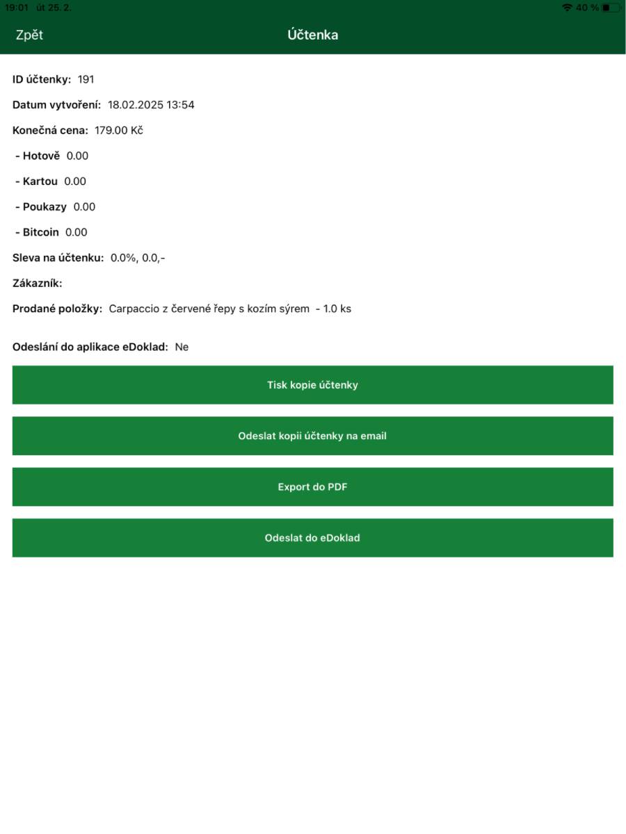 Detail účtenky a nabídka Zobrazit