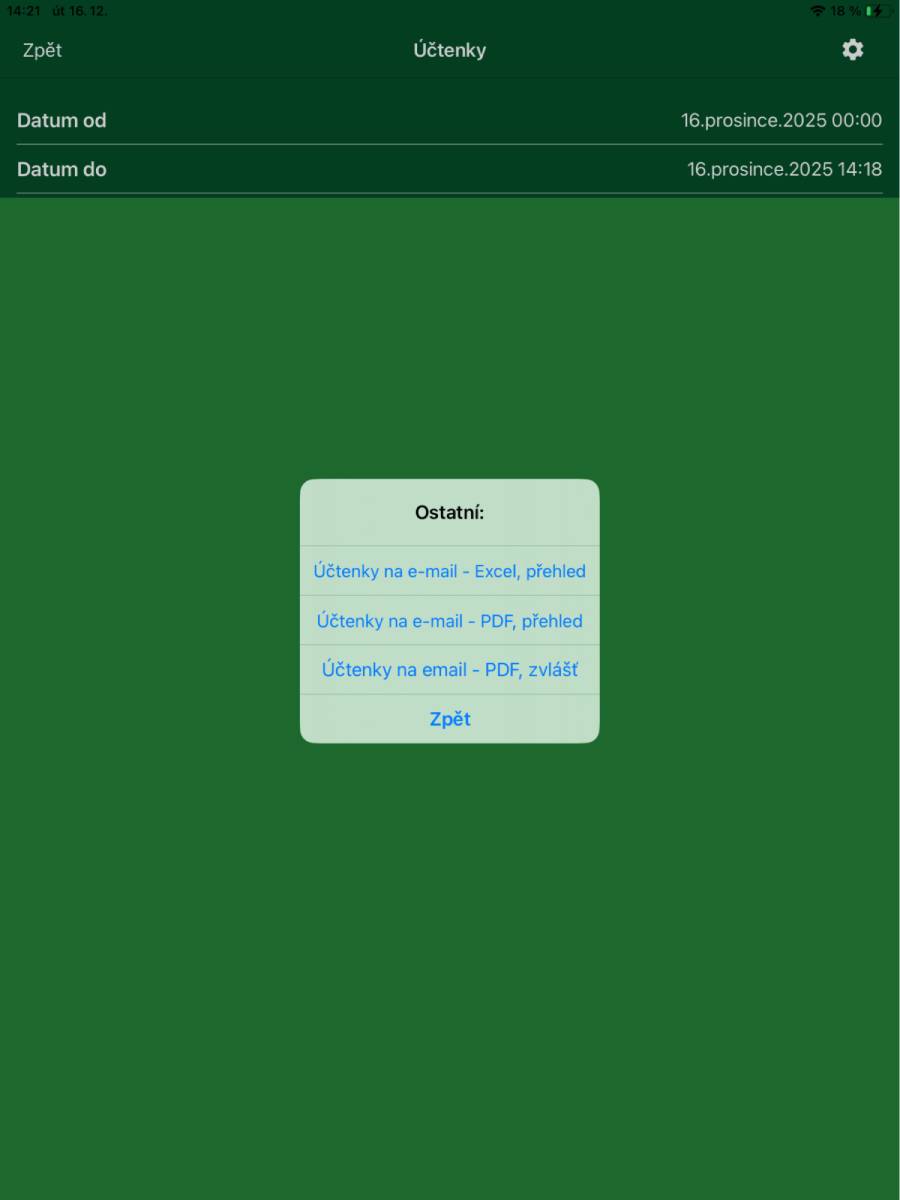 Nabídka účtenek – tlačítko ozubené kolečko