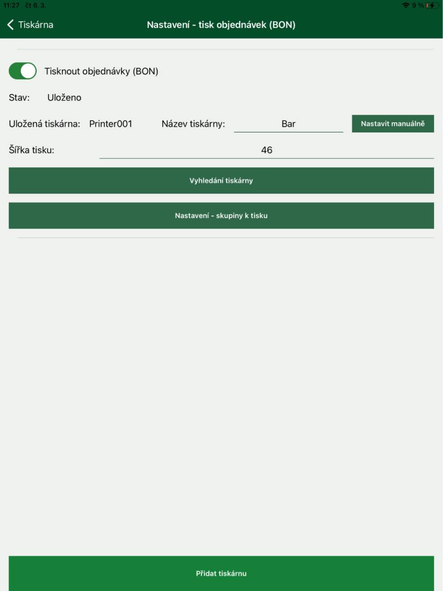 Nastavení tisku objednávek BON a skupin k tisku