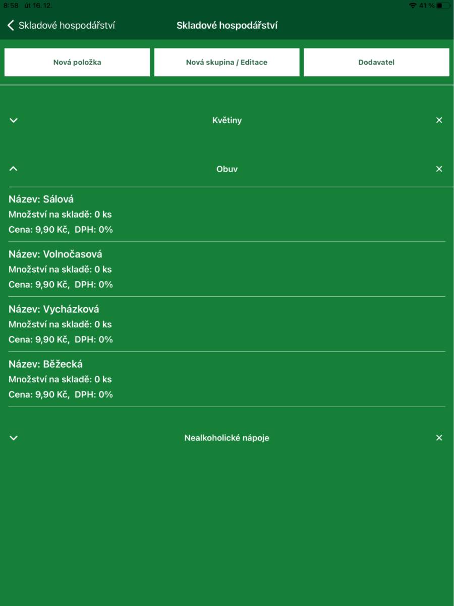 Skladové položky a skupiny - detail nastavení