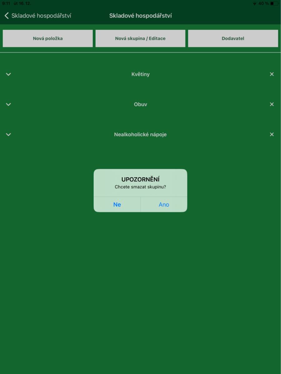 Smazání skupiny skladu