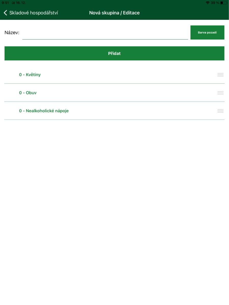Vytvoření nové skupiny skladu a editace skupiny