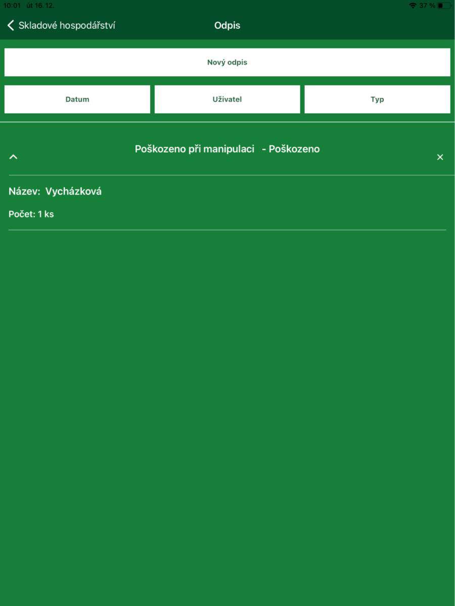 Odpisování skladových položek bez možnosti prodeje