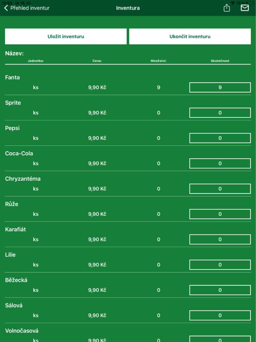 Inventura – zpracování