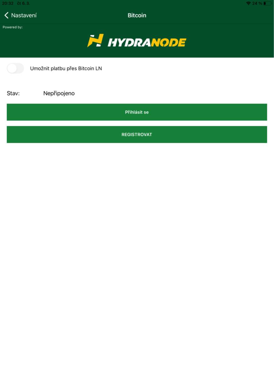 Nastavení plateb Bitcoin přes poskytovatele Hydranode