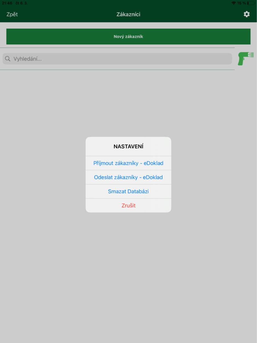 Zákazníci - nabídka tlačítka ozubené kolečko