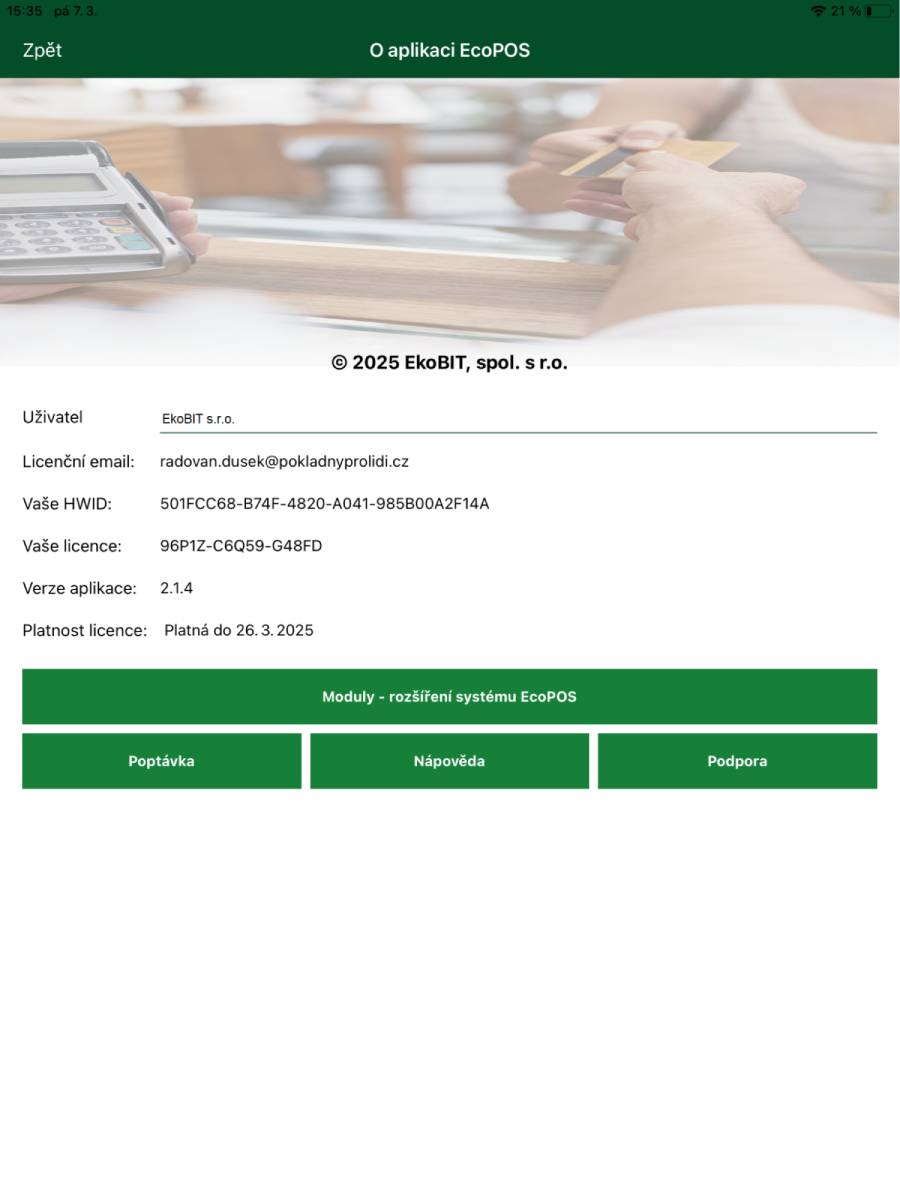 Informace o aplikaci EcoPOS