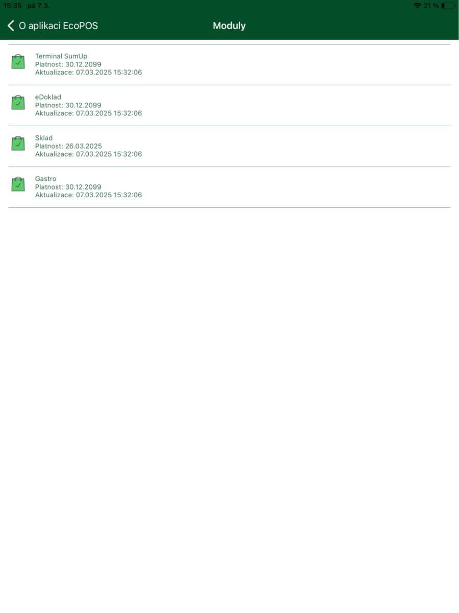 Přehled modulů – rozšíření systému EcoPOS