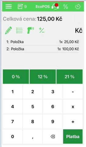 Markování pomocí kalkulačky v aplikaci EcoPOS
