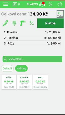 Část markování pomocí položek