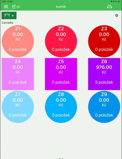 Gastro režim - mapa stolů